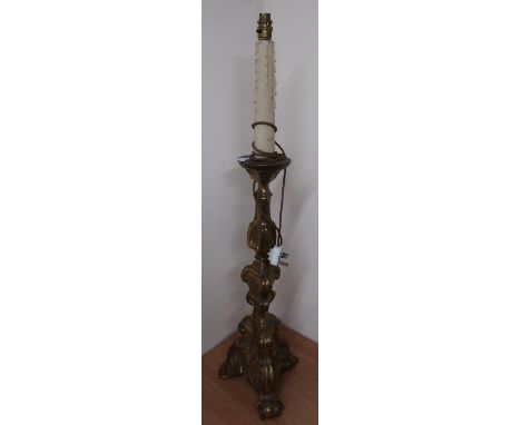 Circa early 20th C gilt wood table lamp (height 95cm) 