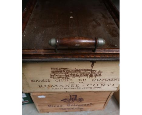 Two vintage pine wine boxes, and a 1930's oak tea tray 