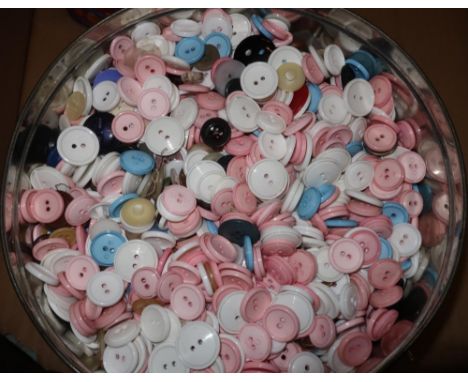 Large quantity of vintage buttons, etc in two containers 