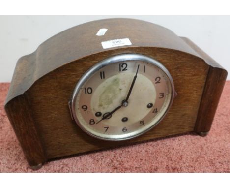 1930's H.A.C. oak cased Westminster and Whittington chiming mantel clock with two toned silvered dial