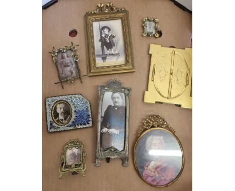 Late 19th C gilt brass easel photograph frame and a small collection of other similar photograph frames including Royal portr