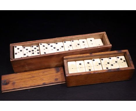 Full set of old dominoes - double nines. Ebony and bone with brass pins. Also set of similar old double sixes