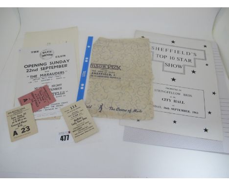 Sheffield Music Memorabilia, a program and tickets for the Top Ten Star Show 1963 at the City Hall, starring Dave Berry, a ha