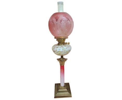 VICTORIAN OIL LAMP AND RUBY SHADE 