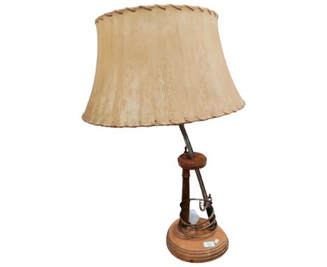 OLD BAYONET LAMP WITH PIG SKIN SHADE 