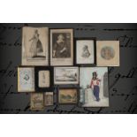 5 versch. Holzstiche, Poesiebilder, Miniaturmalereien und Stickereien, 18./19. Jh., 10-30 cm