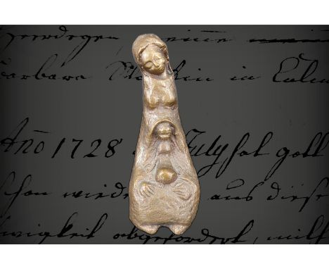 Bronzefigur, Madonna mit Kind, Margarete K. Wiggen, um 1980, H 16,5 cm