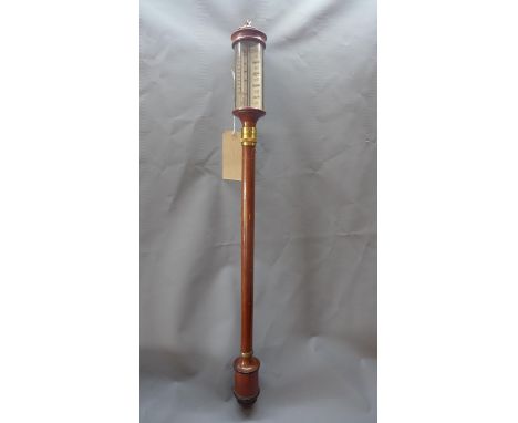 A mahogany and brass mounted stick barometer, the silvered scale marked I. Blatt, Brighton, with brass gimbal bracket, H.90cm