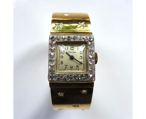 A Ladies Concord vintage 1940's diamond cocktail  bangle watch, the square dial having Arabic numerals, surrounded by diamond