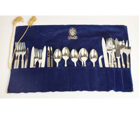 SCOF STAINLESS STEEL FRENCH CUTLERY, five place setting with carving knife and fork, fish serving knife and fork and serving 