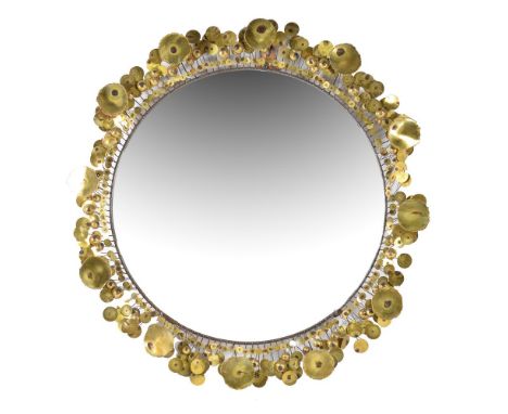 Curtis Jere (attributed), Raindrops, a circular large wall mirror, brass, mirrored glass, 154cm diameter      Provenance: Lam