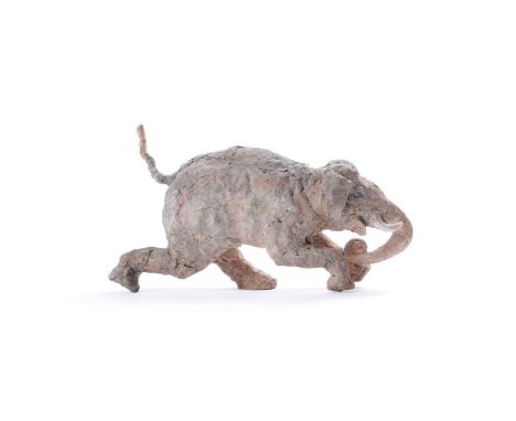 †Michael Flynn (b. 1947), Charging elephant, terracotta, 35.5cm high 65cm long 20cm wide Michael Flynn trained at Cardiff Col