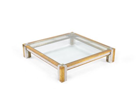 Maison Jansen (manner of), a large chrome and brass coffee table, stamped Per Cittone Alpeda, of square form with inset glass