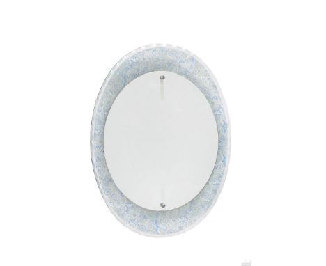 Fontana Arte, a Millefiore mirror, the oval plate within a stencilled polychrome frame, 73cm high, 55cm wide      Provenance: