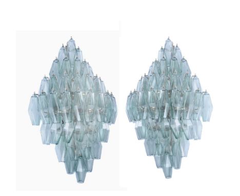 Fiona McDonald, a pair of Luca wall lights, Italian, of recent manufacture, chrome plate steel, jade green coloured glass, 75