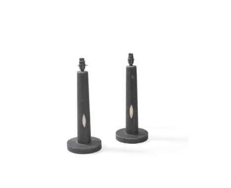 Lamberty Bespoke, a pair of shagreen table lamps, modern, of tapered cylindrical form on circular bases, 45cm high    Provena