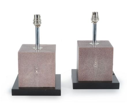 Lamberty Bespoke, a pair of small shagreen cube table lamps, modern, 27cm to top of lamp holders      Provenance: Lamberty Ar