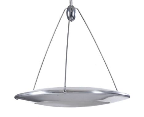 Arteluce, an Italian chrome and glass inset up-lighter ceiling light, second half 20th century, labelled for 'Arteluce', the 