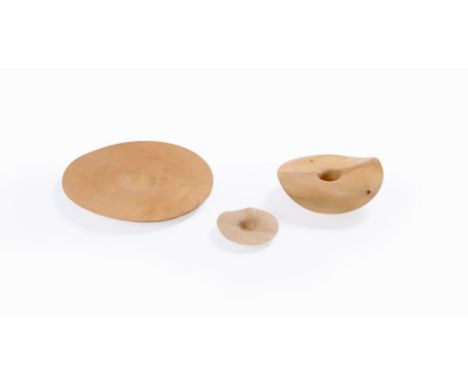 Steve Howlett (b. 1953), three carved wood vessels, with broad flared rims, all with incised signature to base, the largest w