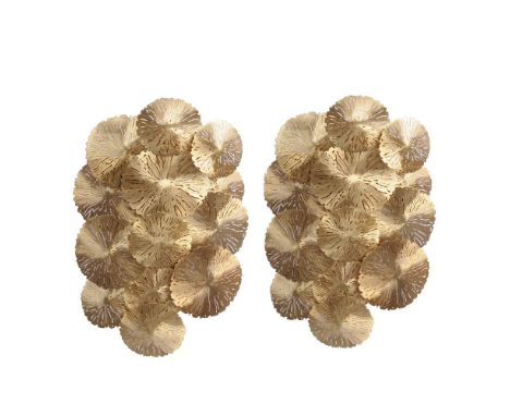 Studio A Home (Global Views), a pair of antique brass finish lily pad two light wall sconces, 51cm high, 32cm wide