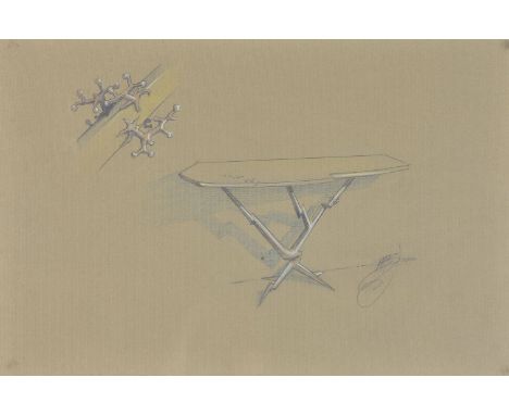 λ Mark Brazier-Jones (b.1956), three designs for tables, pencil and coloured chalks on paper, each monogrammed and dated 2010