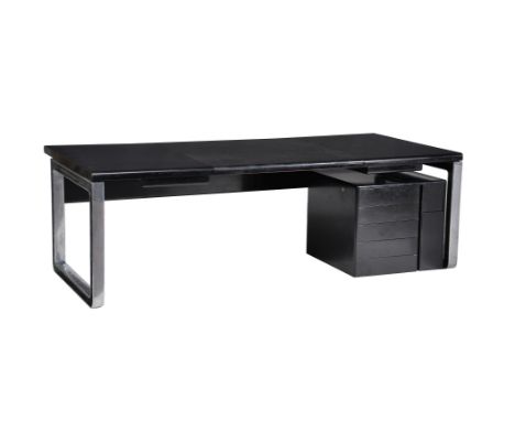 Osvaldo Borsani for Tecno, an executive desk and drawer caddy unit, circa 1970, aluminium, lacquered wood, laminated wood, bl