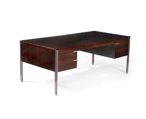 A Danish large desk, 1980s, rosewood effect finish, 76cm high, 195cm wide, 95cm deep      Provenance: Lamberty Art &amp; Desi