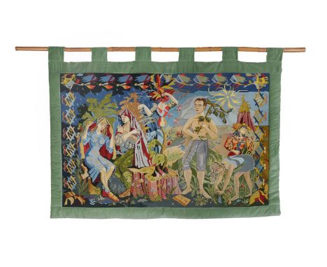 Cecil Crosthwaite (1909-1978), Chinese Weather, a woollen tapestry hanging, initialled and 7141 Coutaud, 84cm x 132cm, with a