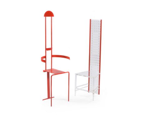 Two Continental chairs, the taller painted metal, Swiss, 1960s, 153cm high; the smaller Perspex and painted metal, French, 19