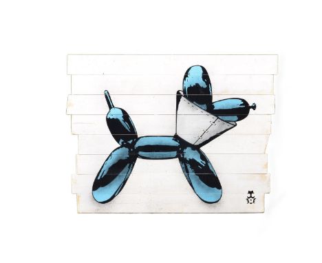 λ iCON (British, unknown artist) Flea Collar Stencil on planks Signed with the artist's stencil mark lower right 95cm x 125cm