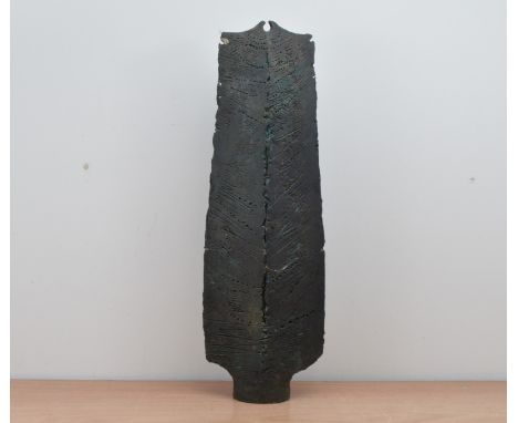 A contemporary sculpture, black ceramic, an indistinct impressed mark towards the base, with some damage AF 71cm high 