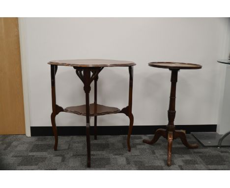 A mid 19th century tripod table,  AF, 71cm high, together with a late 19th/early 20th century shaped occasional table, with a