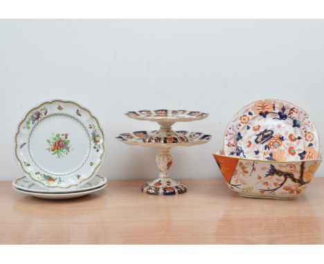 A 19th century Derby ceramic Imari rectangular bowl,  together with an unmarked Imari plate, two footed Imari plates, and thr