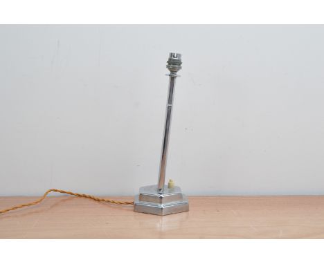 An art deco chrome lamp base, by Hallam, with inscription presented to Mrs. Lowesley, 32cm high 