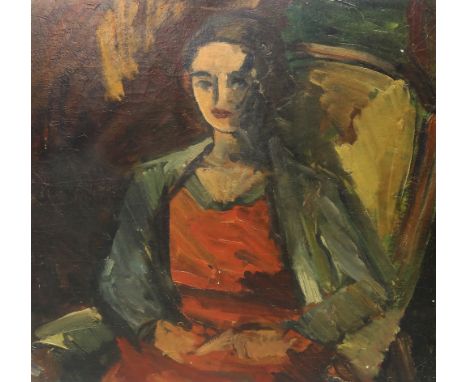 Carl Trock Madsen (1891-1953), Portrait of Alice Estrup, nee Hornemann (1900-2003), oil on canvas, 54cm x 65cm, initialled lo