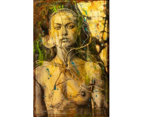 Raphael Mazzucco (b.1970; Canadian); Simone 5 - Green Stripe; mixed media; signed and framed; with certificate of authenticit