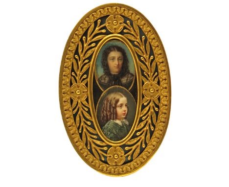 λ Jean Baptiste Thevenet (French 1800-1867) A double portrait miniature of a mother and daughter One signed and dated 186… Ov