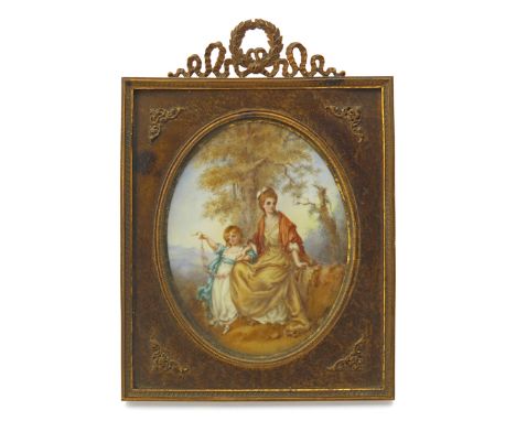 λ After Angelica Kauffman R.A. Portrait miniature of Rebecca Lady Rushout and her daughter Oval, in a rectangular gilt frame 