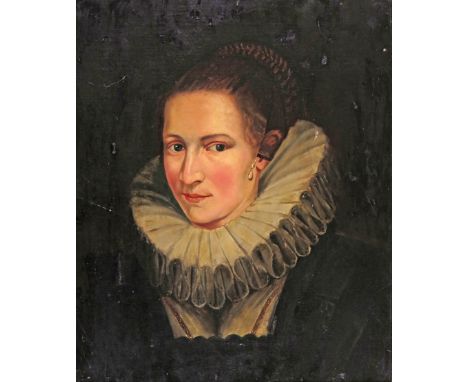 ‡ Manner of Sir Anthony van Dyck Portrait of a lady Inscribed verso Oil on canvas 53 x 43cm; 21 x 17in 
