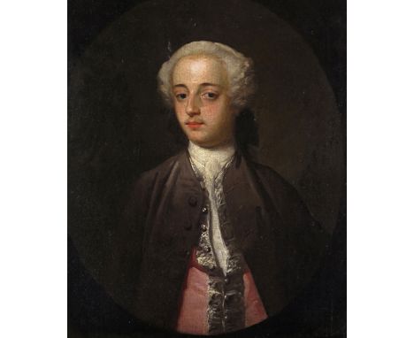 Follower of William Hogarth Portrait of a gentleman Head and shoulders, wearing a pink waistcoat and brown coat Oil on canvas