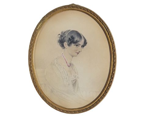 English School 19th Century Portrait miniature of Mrs Lonsdale, wife of John Lonsdale, Bishop of Lichfield in 1816 Pencil hei
