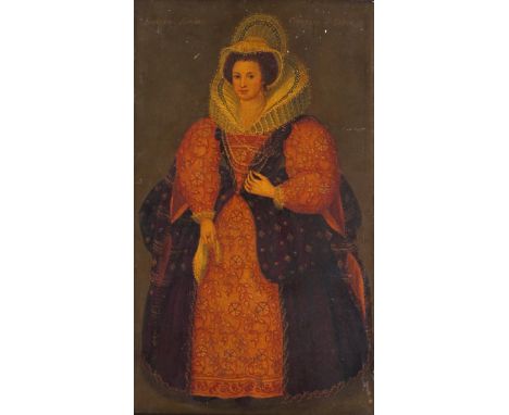 AMENDED English School  early 17th Century Portrait of Frances Howard Countess of Essex, full length, wearing an elaborate dr