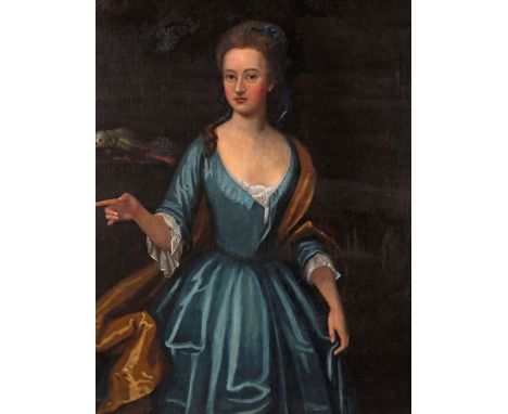 English School 18th Century Portrait of a lady with a parrot Oil on canvas 118 x 91cm; 46.5 x 35¾in 