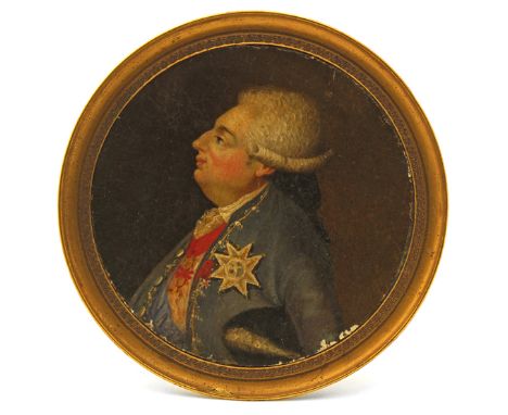 Continental School 18th Century Portrait miniature of a gentleman, possibly Louis XVI of France in profile wearing an order O