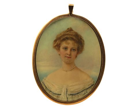 λ Florence Hannam (fl.1890-1898) Portrait miniature of a lady, bust length Signed Oval, in a gilt frame, blue glass reverse 9