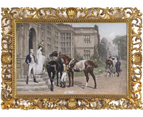A Florentine carved wood frame with a scrolling foliate and shell pierced section containing a reproduction print after S. E.