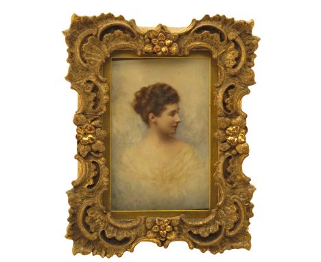 λ English School 19th Century Portrait miniature of a lady, head and shoulders Rectangular in a gilt frame 123 x 77mm 