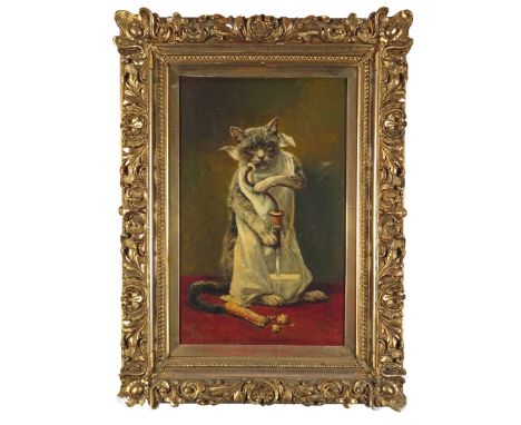 August Pollak (Austrian b.1838) A cat and pipe Signed and indistinctly dated Oil on canvas 58 x 37cm; 23 x 14½in 