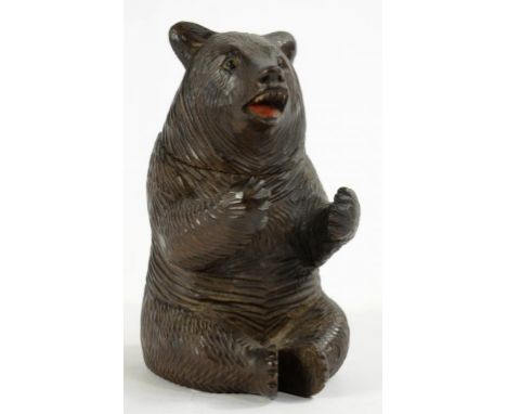 A SMALLER SWISS 'BLACK FOREST' CARVED LIME WOOD BEAR NOVELTY INKWELL