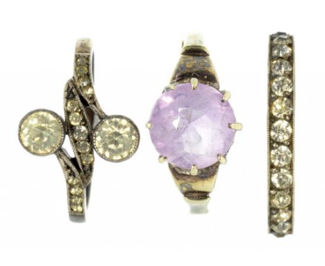 AN AMETHYST RING IN 9CT GOLD AND TWO OTHER RINGS